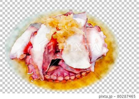 家庭的で素朴な自宅調理の「明石ダコのタコ酢」水彩画風  絵手紙 80287465