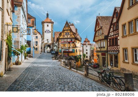 Rothenburg ob der Tauber, picturesque medieval city in Germany, famous UNESCO world culture heritage site, popular travel destination 80288006