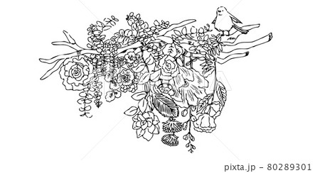 木に吊り下がった草花達のイラスト 80289301