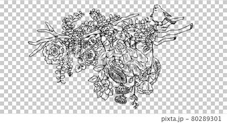 木に吊り下がった草花達のイラスト 80289301