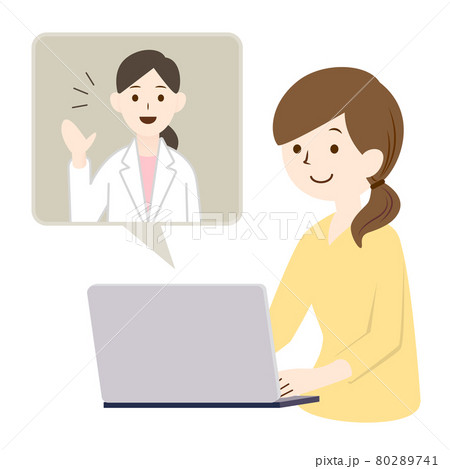 オンライン上で医師から説明を受ける女性イラスト オンライン上で医師から説明を受ける女性イラスト 80289741