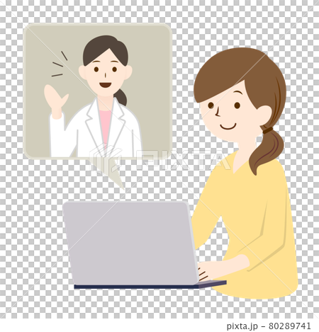 オンライン上で医師から説明を受ける女性イラスト オンライン上で医師から説明を受ける女性イラスト 80289741