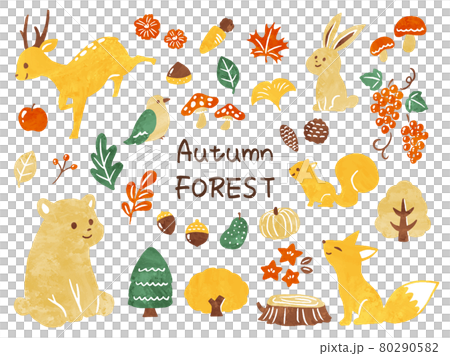 Autumn animals and autumn leaves 80290582
