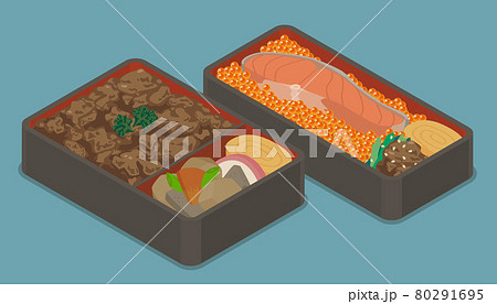 牛肉のお弁当と鮭のお弁当のベクターイラスト素材のイラスト素材