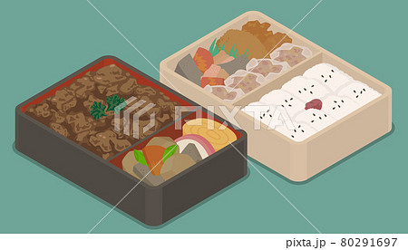 すき焼き弁当とシュウマイ弁当のベクターイラスト素材 80291697