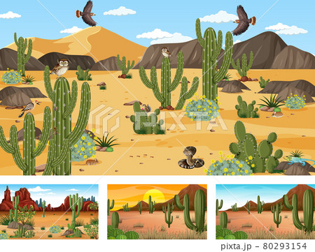 Different scenes with desert forest landscape with animals and plants Different scenes with desert forest landscape with animals and plants 80293154