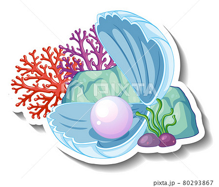 A Sticker Template With Pearl In Shell Isolatedのイラスト素材