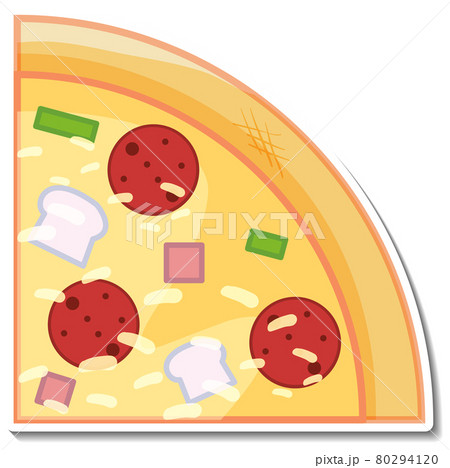 Top view of a piece of Italian pizza sticker on white background 80294120