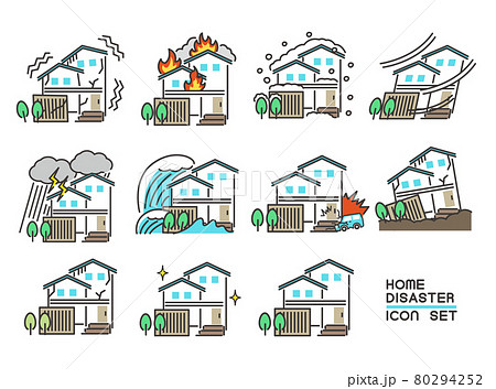 様々な災害の一軒家のベクターイラスト素材／アイコン／家 80294252