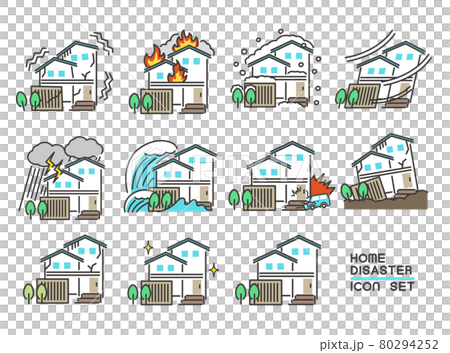 様々な災害の一軒家のベクターイラスト素材／アイコン／家 80294252