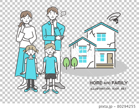 Vector illustration material / icon / house / home of a family with a troubled face and a house Vector illustration material / icon / house / home of a family with a troubled face and a house 80294255