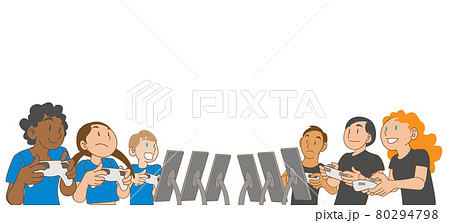 esportsで戦う多民族チームの子供たちのイラスト 80294798