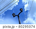 夏の空と街灯と電線 80295074