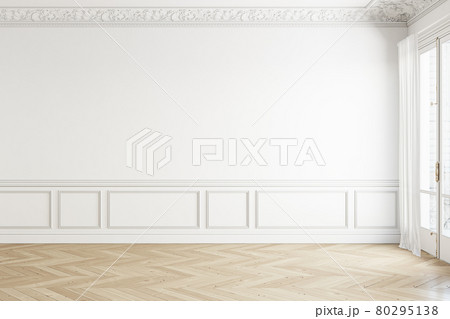 Classic white empty interior with moldings. 3d render illustration mockup. Classic white empty interior with moldings. 3d render illustration mockup. 80295138