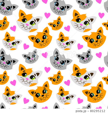 Pattern with a cute cat. Tricolor cat Pattern with a cute cat. Tricolor cat 80295212