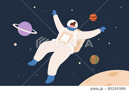 Female astronaut floating in space Female astronaut floating in space 80295986