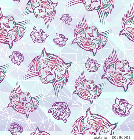Girly tattoo style tropical tiger seamless pattern 80296001