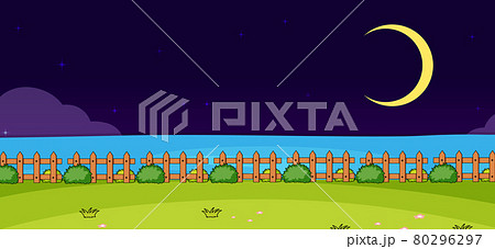 Empty park nature scene at night in simple style 80296297