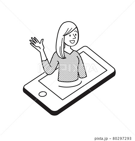 女性　シンプルイラスト 　会話　スマートフォン 80297293