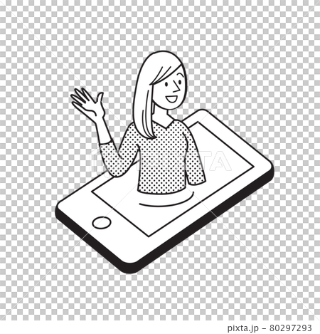 女性　シンプルイラスト 　会話　スマートフォン 80297293