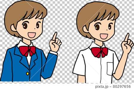 穿著校服的女孩笑著指著手指(夏裝和冬裝) 穿著校服的女孩笑著指著手指(夏裝和冬裝) 80297656