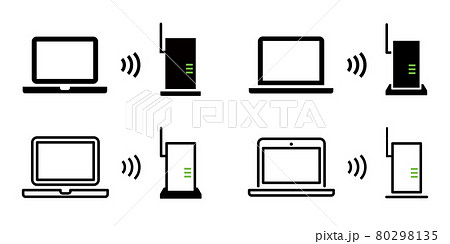 Wi Fi ルーター 無線lan インターネットのベクターアイコンイラスト素材セットのイラスト素材