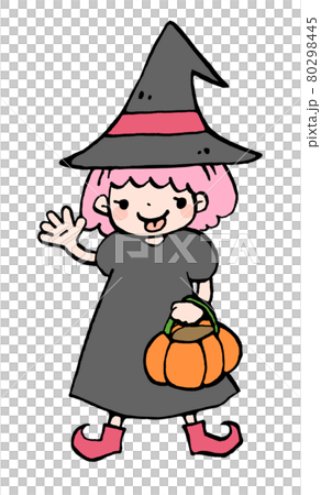 ハロウィンで魔女の仮装をした女の子のイラストのイラスト素材