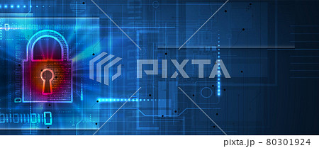 internet digital security technology concept for business background. Lock on circuit board 80301924