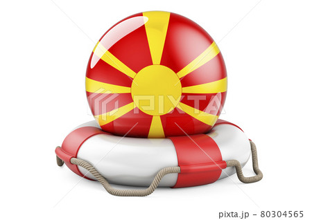 Lifebelt with Macedonian flag. Safe, help and protect of Macedonia concept. 3D rendering Lifebelt with Macedonian flag. Safe, help and protect of Macedonia concept. 3D rendering 80304565