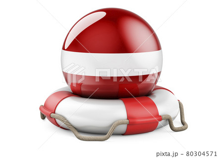 Lifebelt with Latvian flag. Safe, help and protect of Latvia concept. 3D rendering Lifebelt with Latvian flag. Safe, help and protect of Latvia concept. 3D rendering 80304571
