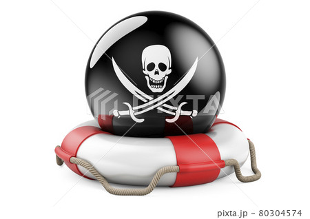 Lifebelt with Pirate flag. 3D rendering 80304574