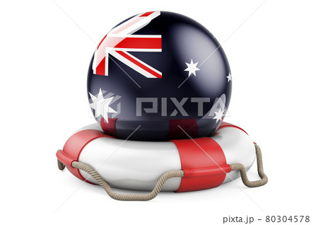 Lifebelt with Australian flag. Safe, help and protect of Australia concept. 3D rendering Lifebelt with Australian flag. Safe, help and protect of Australia concept. 3D rendering 80304578