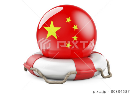 Lifebelt with Chinese flag. Safe, help and protect of China concept. 3D rendering Lifebelt with Chinese flag. Safe, help and protect of China concept. 3D rendering 80304587