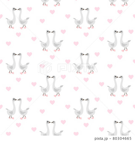 Gray geese and pink hearts on a white background. Gray geese and pink hearts on a white background. 80304665