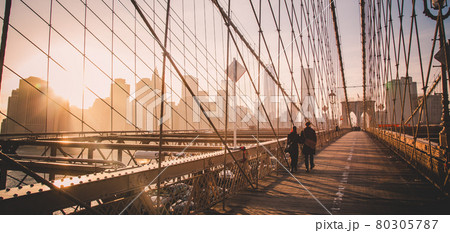 Brooklyn bridge at sunset, New York City. Brooklyn bridge at sunset, New York City. 80305787