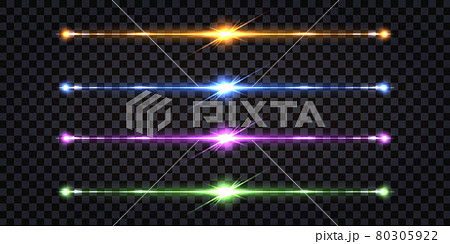 Set of colorful electric discharge light effect. Glowing line wires with flash and shiny stripes. Thunder bolt, lightning collision, colorful impulses. Vector illustration Set of colorful electric discharge light effect. Glowing line wires with flash and shiny stripes. Thunder bolt, lightning collision, colorful impulses. Vector illustration 80305922