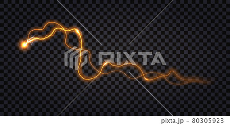 Electric discharge effect. Lightning thunder bolt, electrical shock light impulse. Luminous burst flash and sparkled wires. Isolated on transparent background. Vector illustration Electric discharge effect. Lightning thunder bolt, electrical shock light impulse. Luminous burst flash and sparkled wires. Isolated on transparent background. Vector illustration 80305923