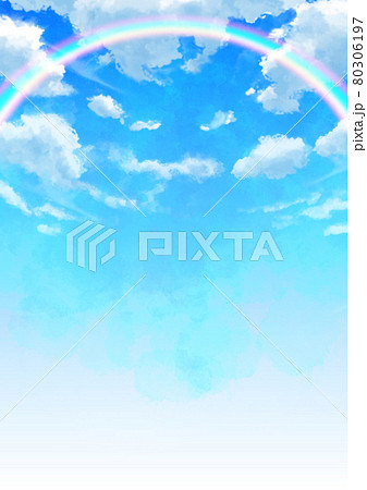 奥行き感のある虹のかかる青空と雲 80306197