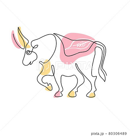 Chinese zodiac symbol of the year of the bull. The bull is drawn with one line. Continuous line. 80306489
