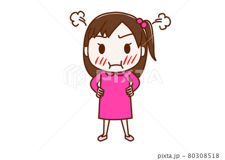 全身 正面 プンプンと仁王立ちで怒っている少女のイラスト素材