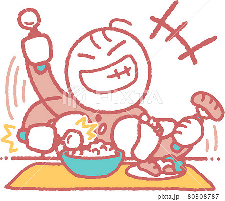 食事をせずに食器で遊ぶ反抗期の子供のイラストのイラスト素材