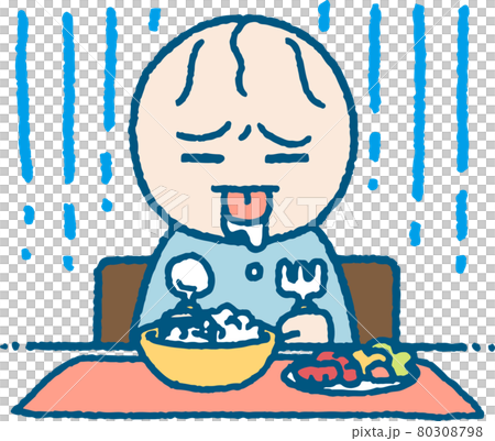 食事を口から吐き出す反抗期の子供のイラスト 食事を口から吐き出す反抗期の子供のイラスト 80308798
