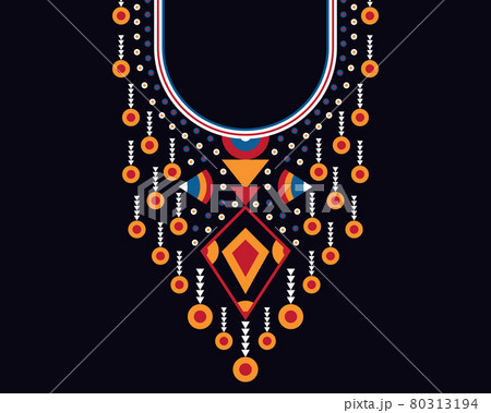 Geometric ethnic oriental pattern. Necklace embroidery design for textile, fashion woman, background, wallpaper, clothing and wrapping. Vector illustration.  80313194