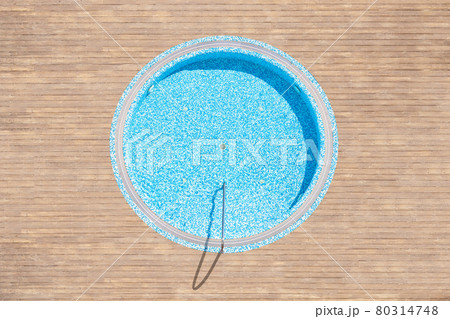 Aerial drone view on jacuzzi on wooden terrace. Tropical summer luxury hotel. View from above Aerial drone view on jacuzzi on wooden terrace. Tropical summer luxury hotel. View from above 80314748