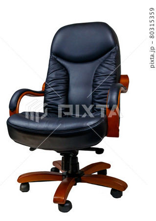 Black leather office armchair isolated on white background 80315359