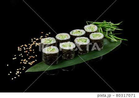 Cucumber maki sushi roll Kappamaki with sesame 80317071