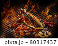 Grilled fish on charcoal grill. Fresh fish barbecue 80317437