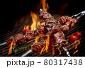 Barbecue skewers meat kebabs with vegetables on flaming grill 80317438
