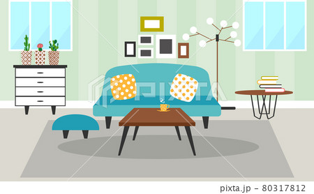 interior design of the living room. Modern family house decoration flat style background design 80317812