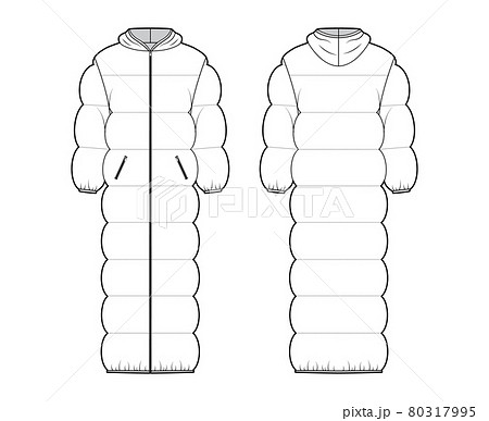 Hooded Puffer Quilted Shell Down Coat Jacket のイラスト素材